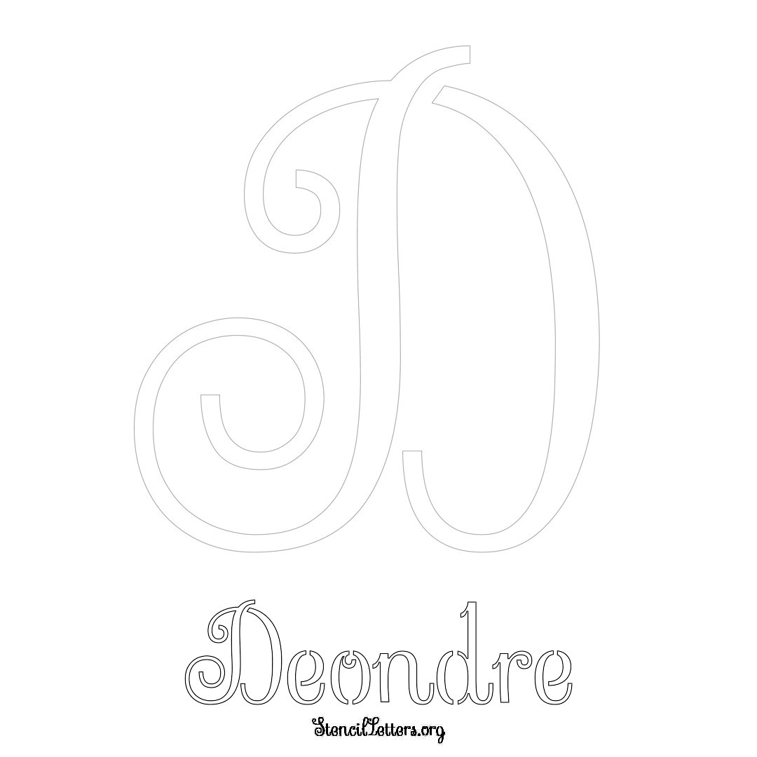 Deondre printable name initial stencil in Ornamental Cursive Lettering