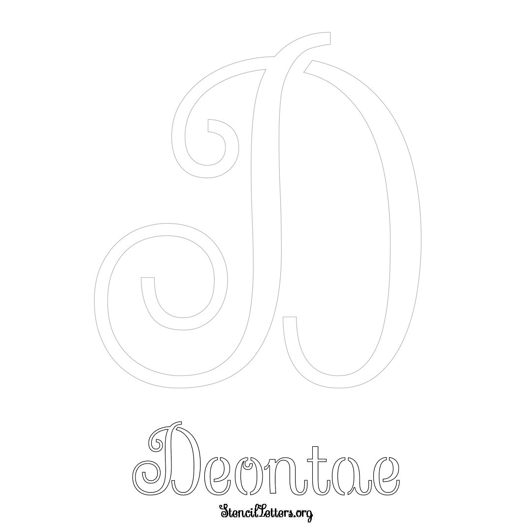 Deontae printable name initial stencil in Ornamental Cursive Lettering