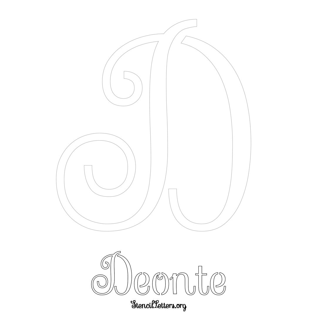 Deonte printable name initial stencil in Ornamental Cursive Lettering
