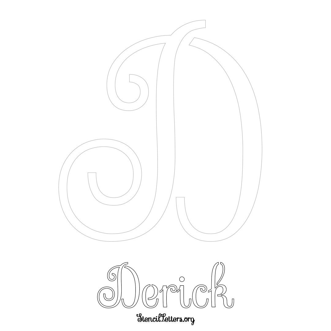 Derick printable name initial stencil in Ornamental Cursive Lettering