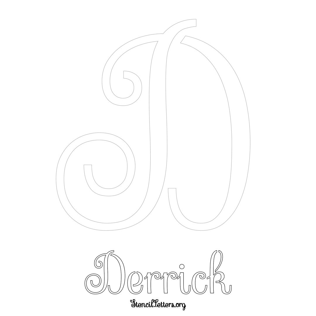 Derrick printable name initial stencil in Ornamental Cursive Lettering