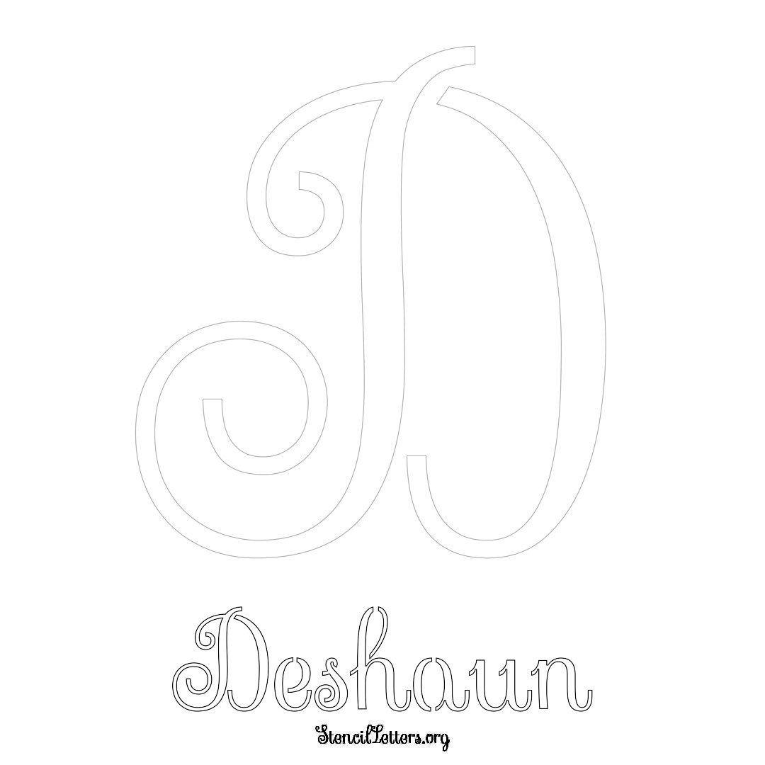 Deshaun printable name initial stencil in Ornamental Cursive Lettering