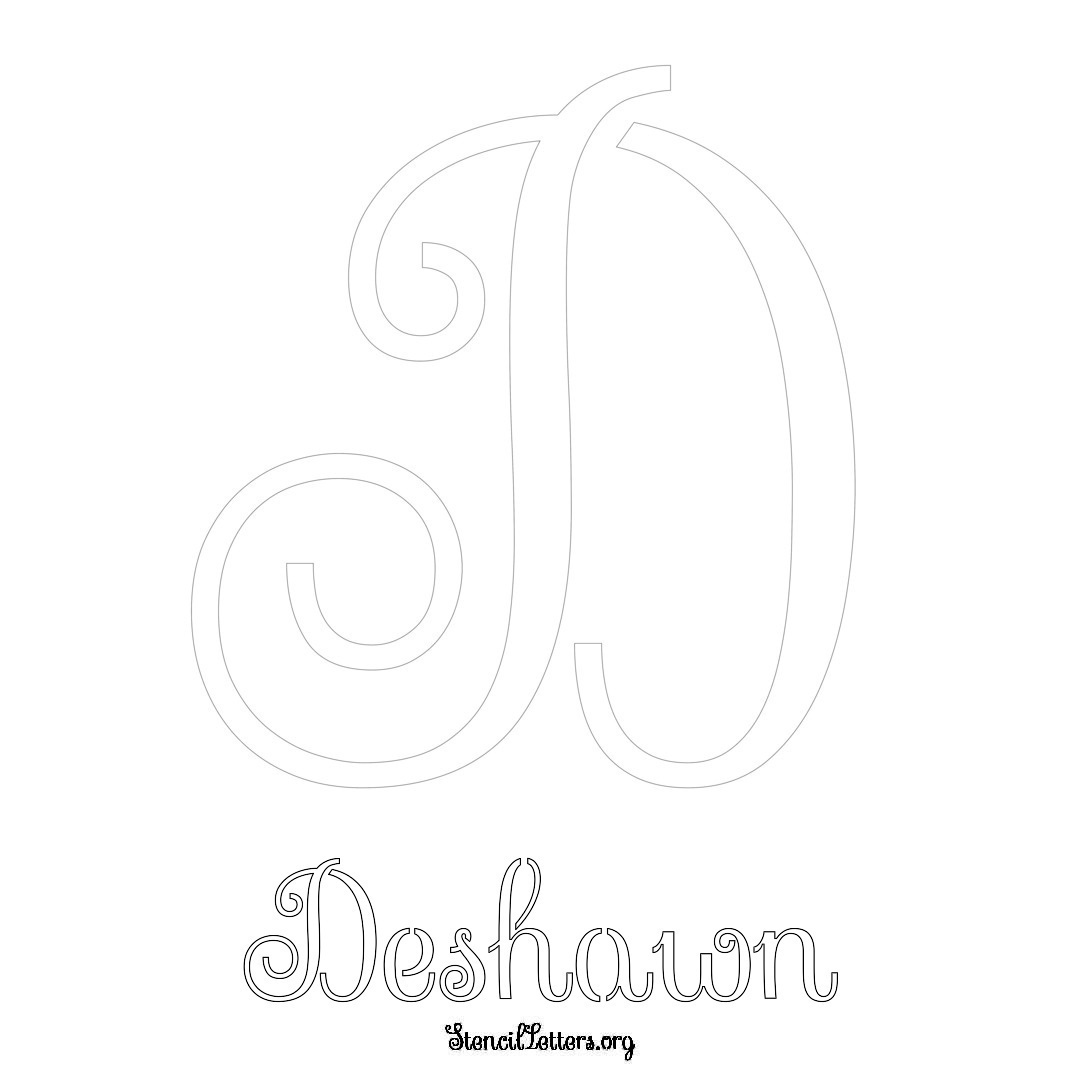 Deshawn printable name initial stencil in Ornamental Cursive Lettering