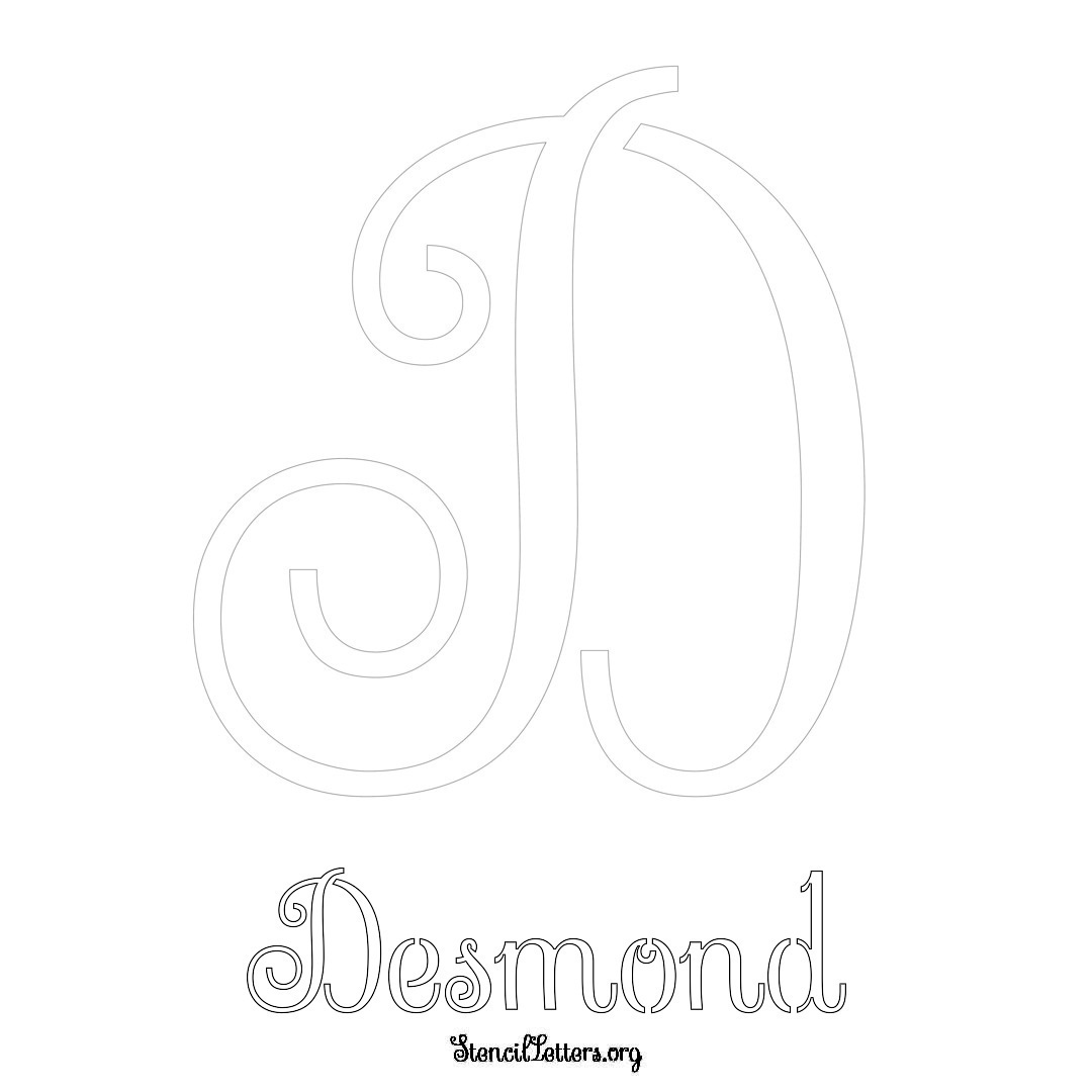 Desmond printable name initial stencil in Ornamental Cursive Lettering