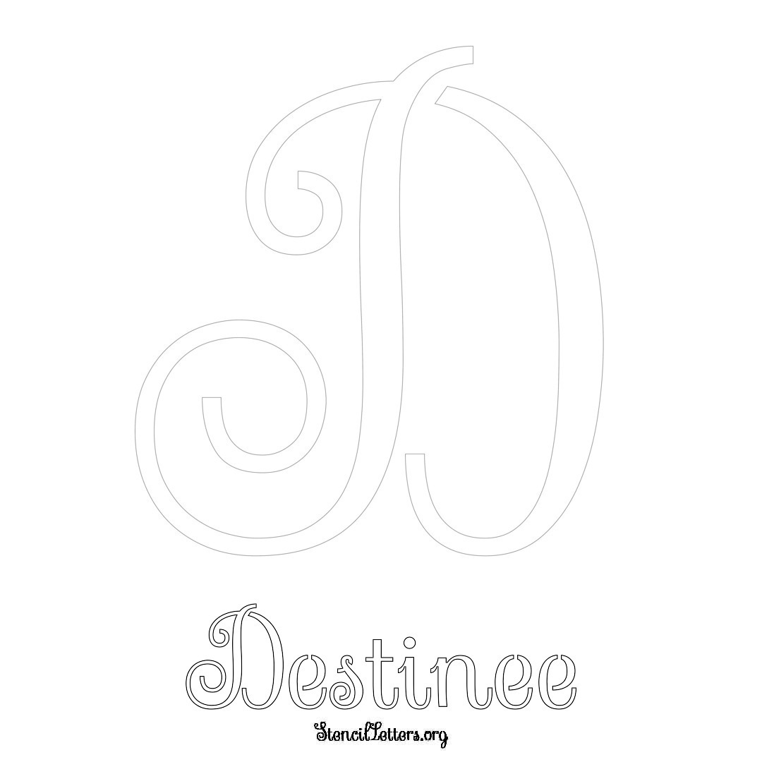 Destinee printable name initial stencil in Ornamental Cursive Lettering