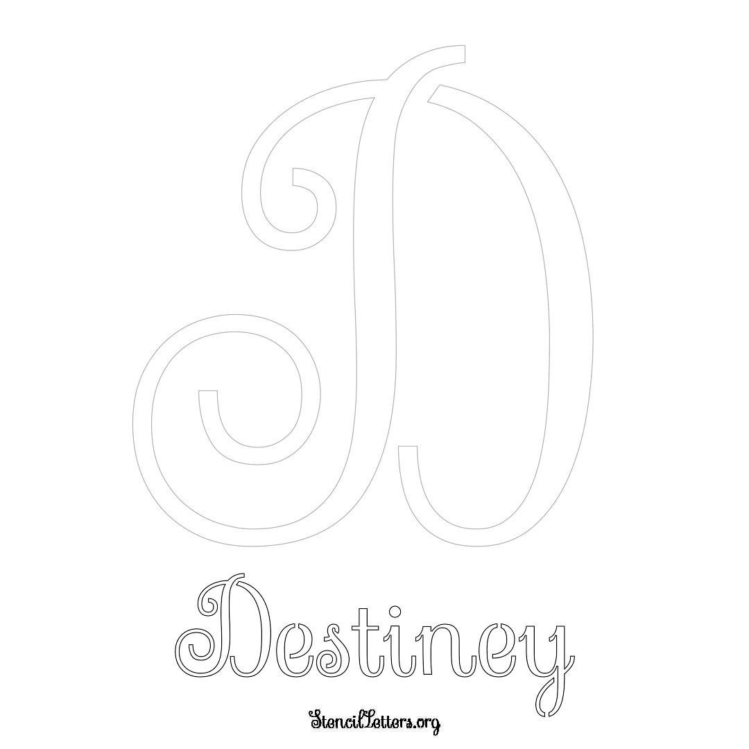 Destiney printable name initial stencil in Ornamental Cursive Lettering