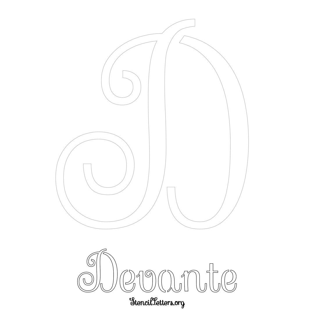 Devante printable name initial stencil in Ornamental Cursive Lettering