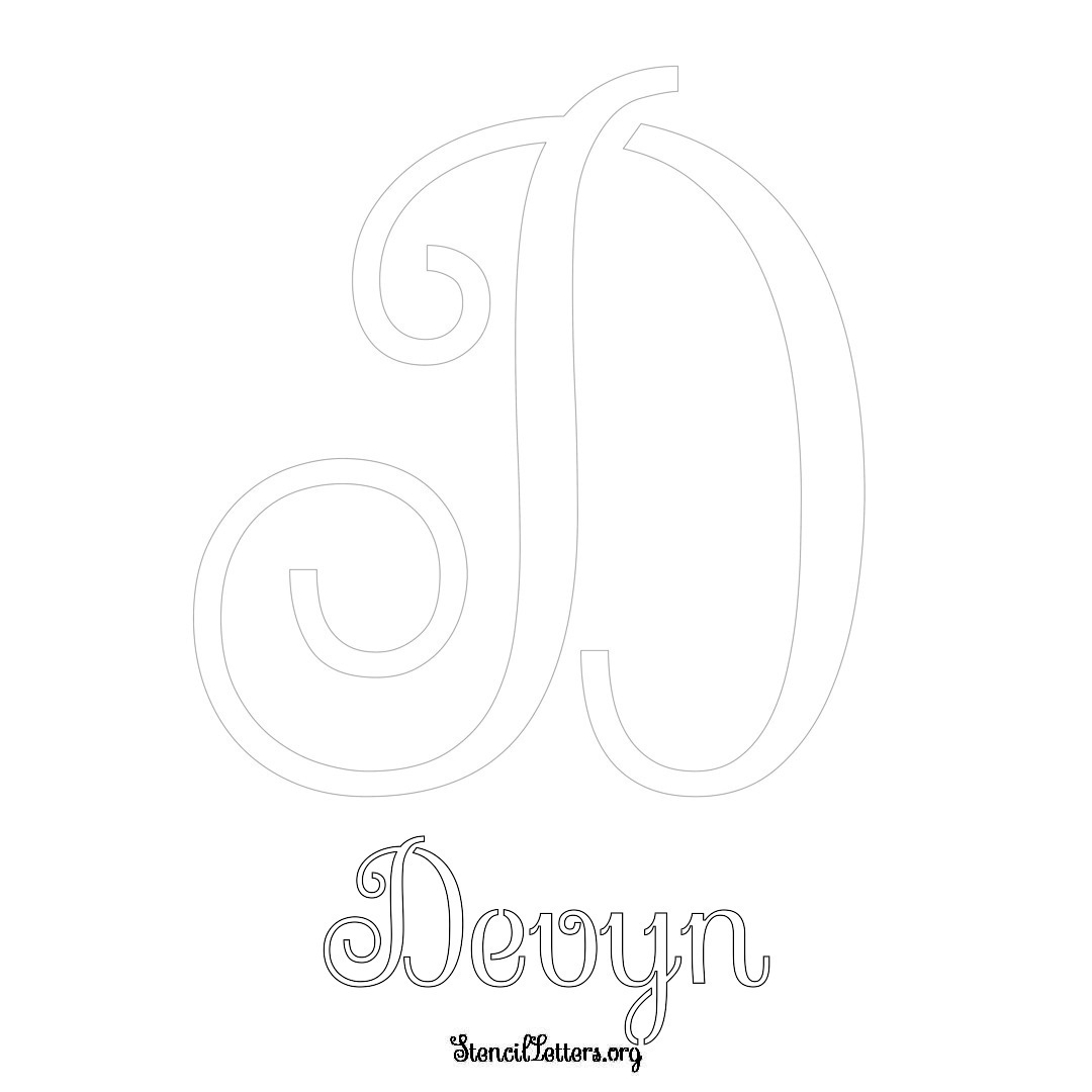 Devyn printable name initial stencil in Ornamental Cursive Lettering