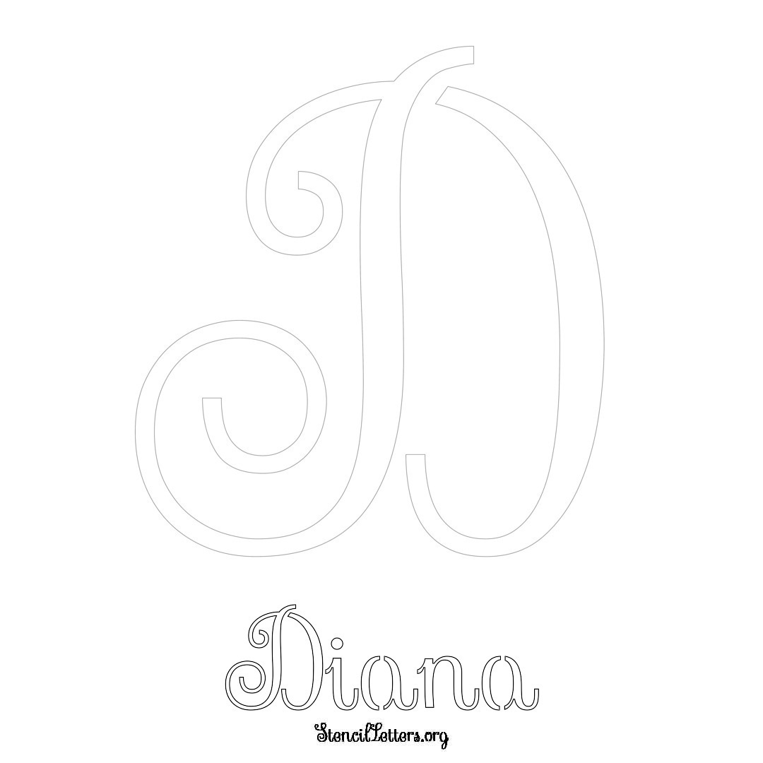 Diana printable name initial stencil in Ornamental Cursive Lettering