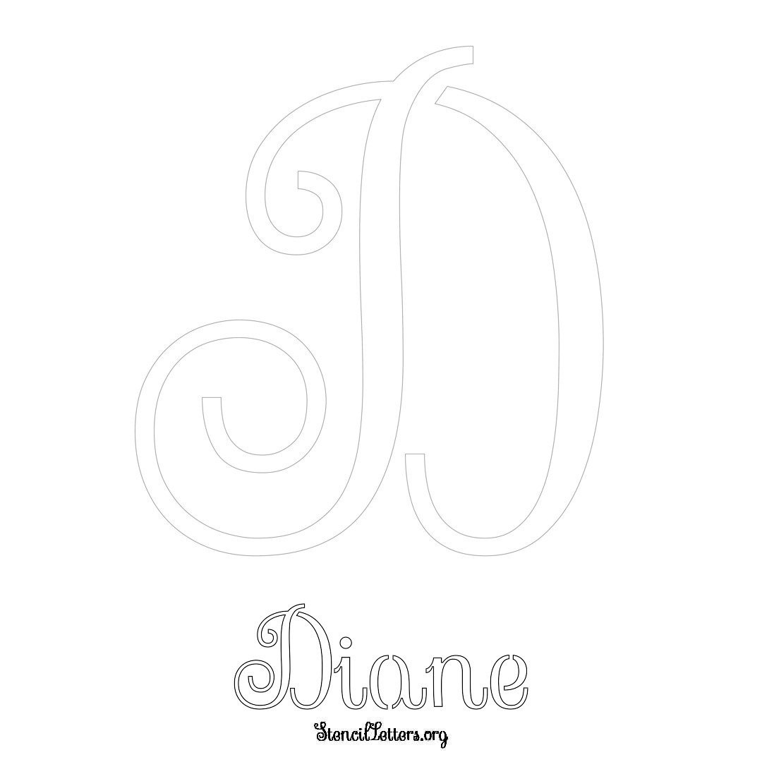 Diane printable name initial stencil in Ornamental Cursive Lettering