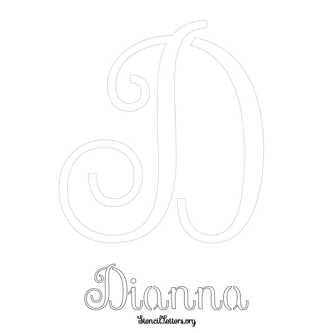 Dianna printable name initial stencil in Ornamental Cursive Lettering