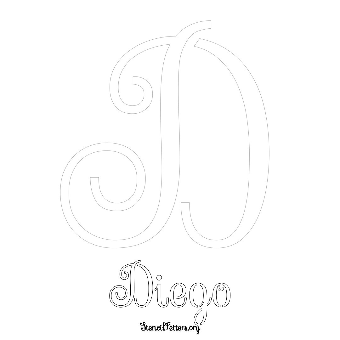 Diego printable name initial stencil in Ornamental Cursive Lettering