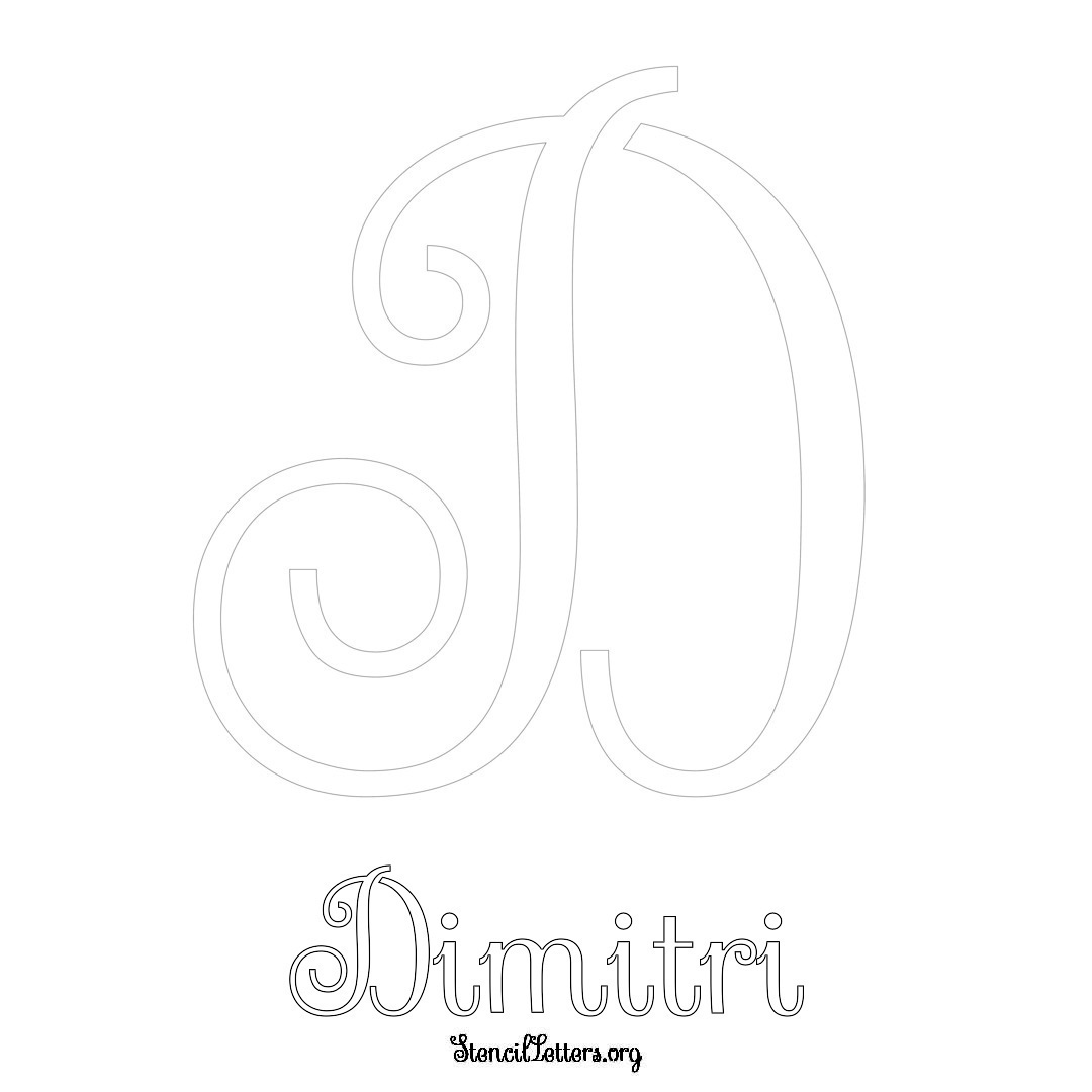 Dimitri printable name initial stencil in Ornamental Cursive Lettering