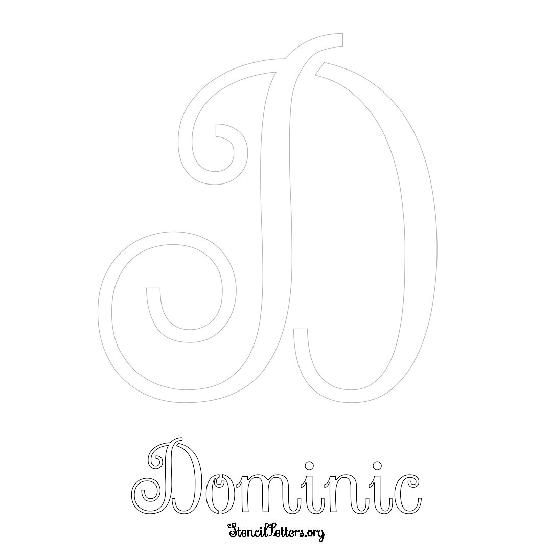 Dominic printable name initial stencil in Ornamental Cursive Lettering