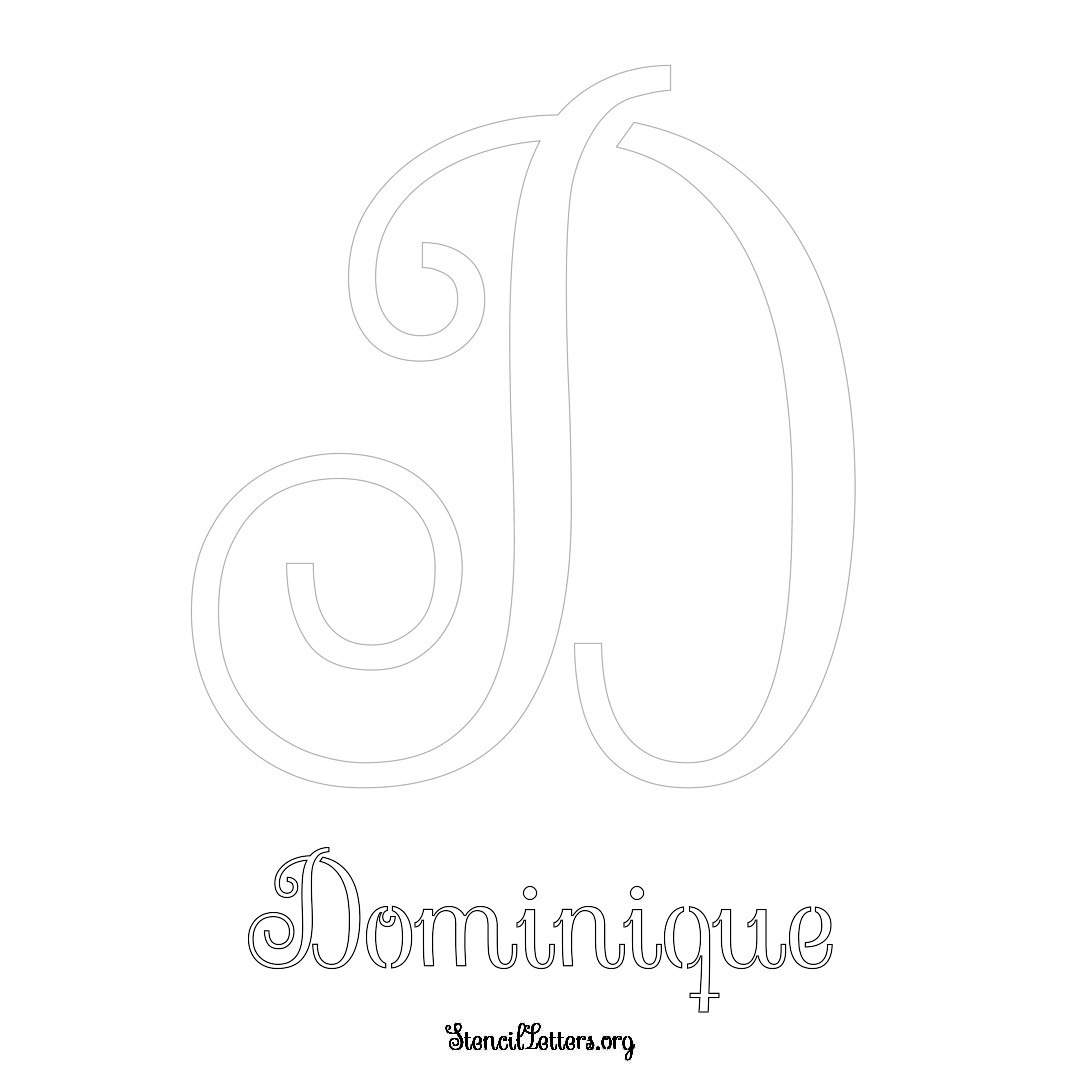 Dominique printable name initial stencil in Ornamental Cursive Lettering