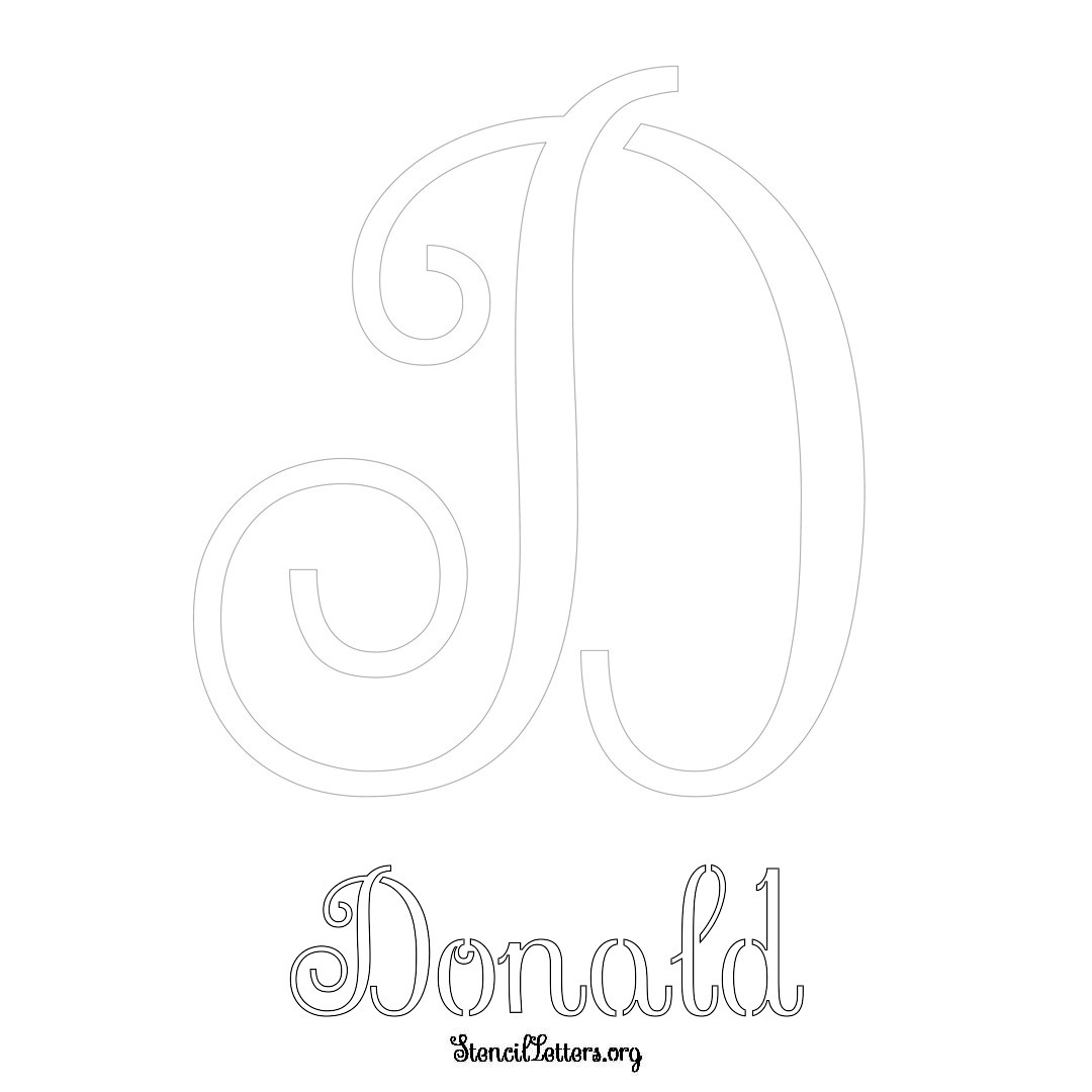 Donald printable name initial stencil in Ornamental Cursive Lettering