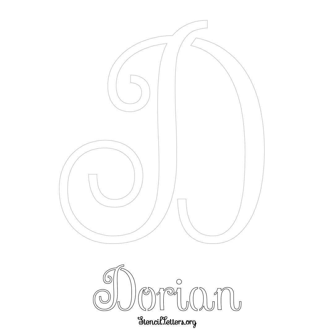 Dorian printable name initial stencil in Ornamental Cursive Lettering