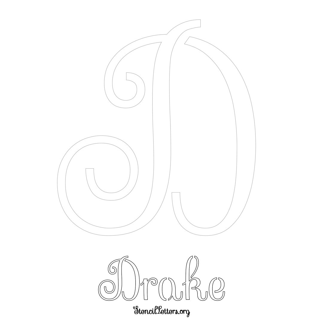 Drake printable name initial stencil in Ornamental Cursive Lettering