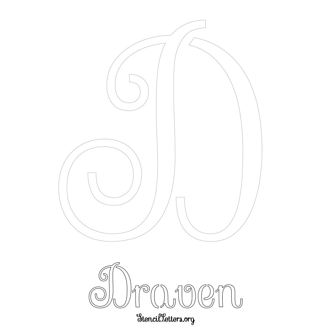 Draven printable name initial stencil in Ornamental Cursive Lettering