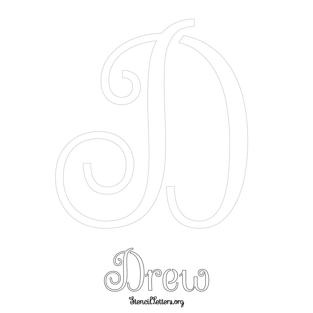Drew printable name initial stencil in Ornamental Cursive Lettering