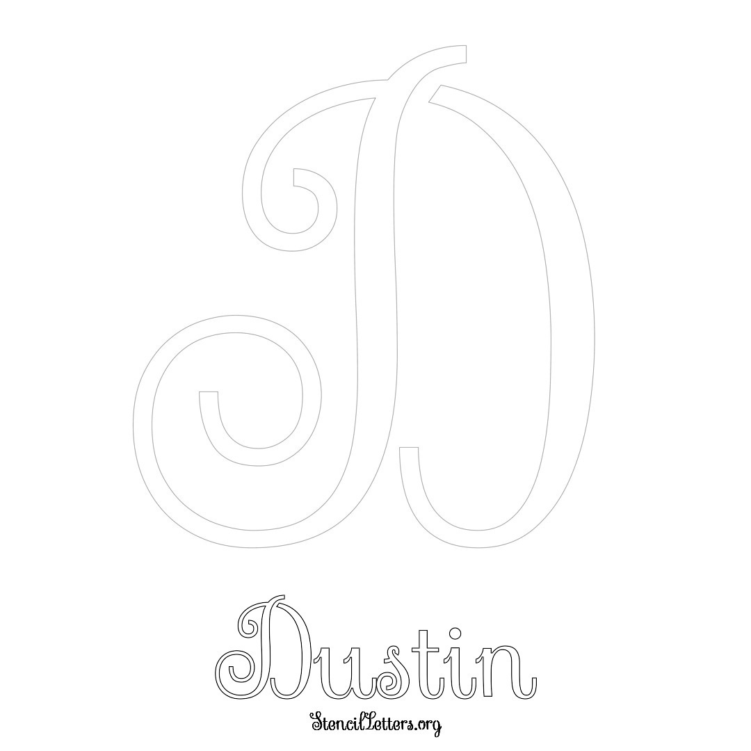 Dustin printable name initial stencil in Ornamental Cursive Lettering