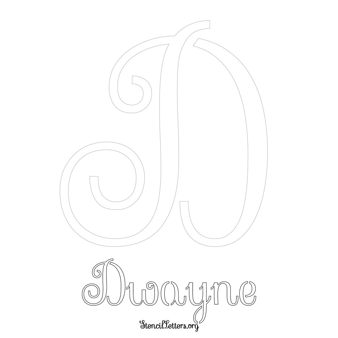 Dwayne printable name initial stencil in Ornamental Cursive Lettering