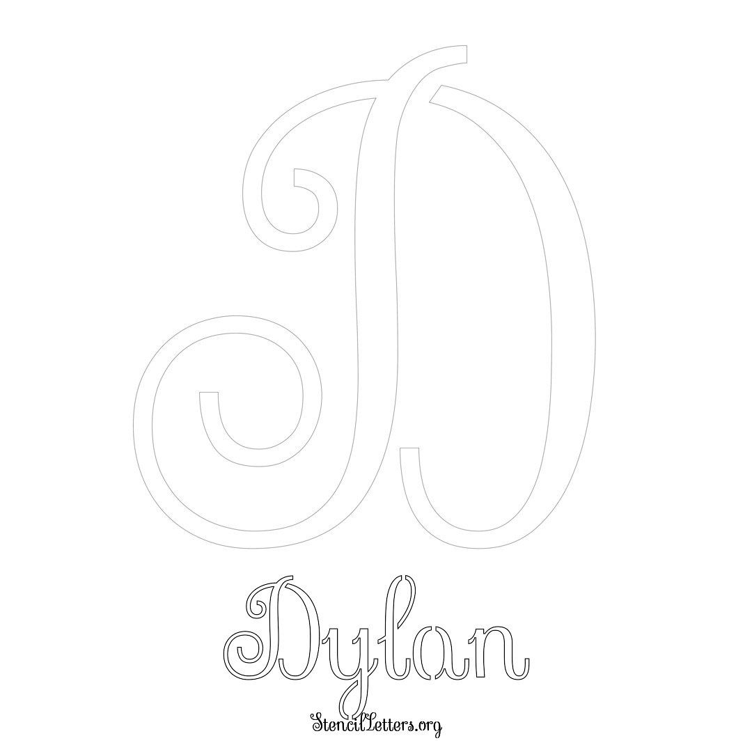 Dylan printable name initial stencil in Ornamental Cursive Lettering