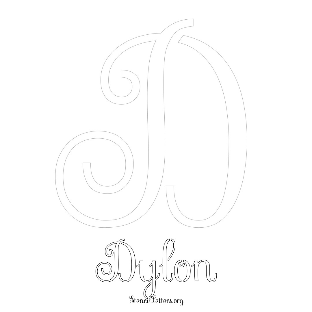 Dylon printable name initial stencil in Ornamental Cursive Lettering
