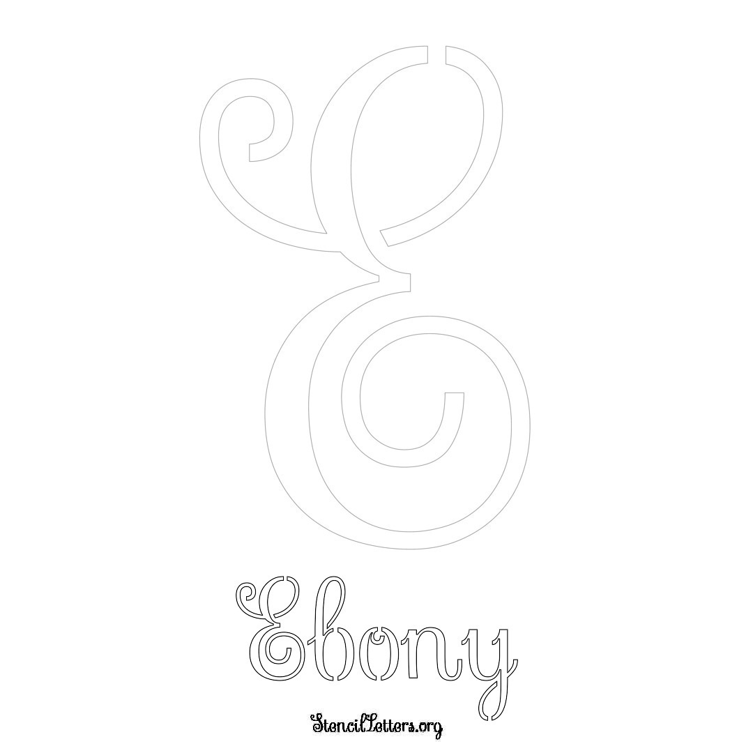 Ebony printable name initial stencil in Ornamental Cursive Lettering