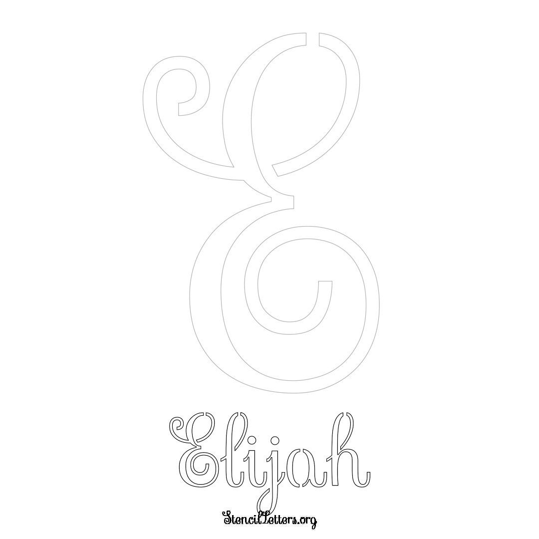 Elijah printable name initial stencil in Ornamental Cursive Lettering