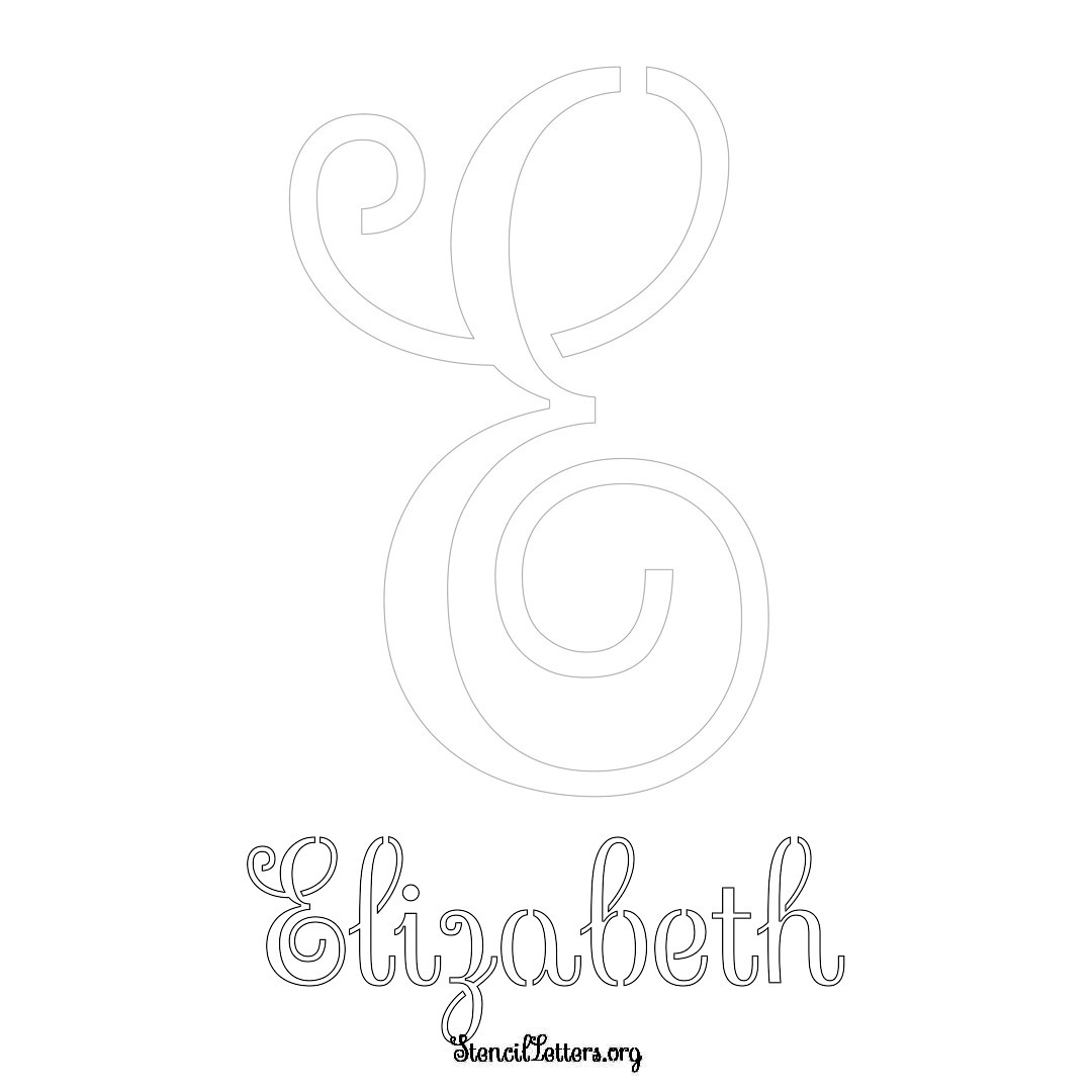 Elizabeth printable name initial stencil in Ornamental Cursive Lettering