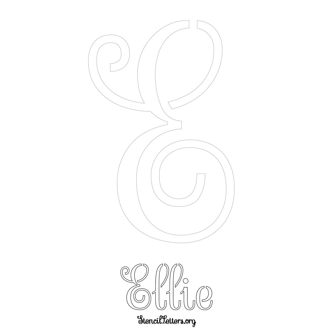 Ellie printable name initial stencil in Ornamental Cursive Lettering