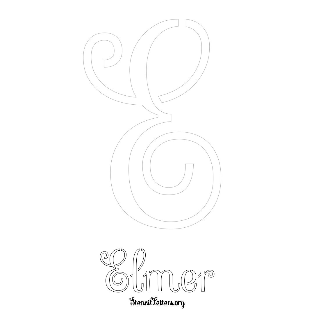 Elmer printable name initial stencil in Ornamental Cursive Lettering