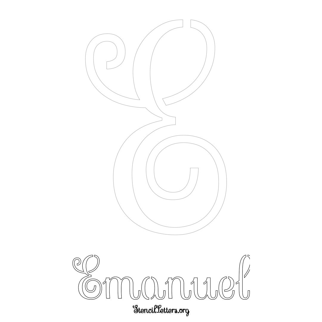 Emanuel printable name initial stencil in Ornamental Cursive Lettering