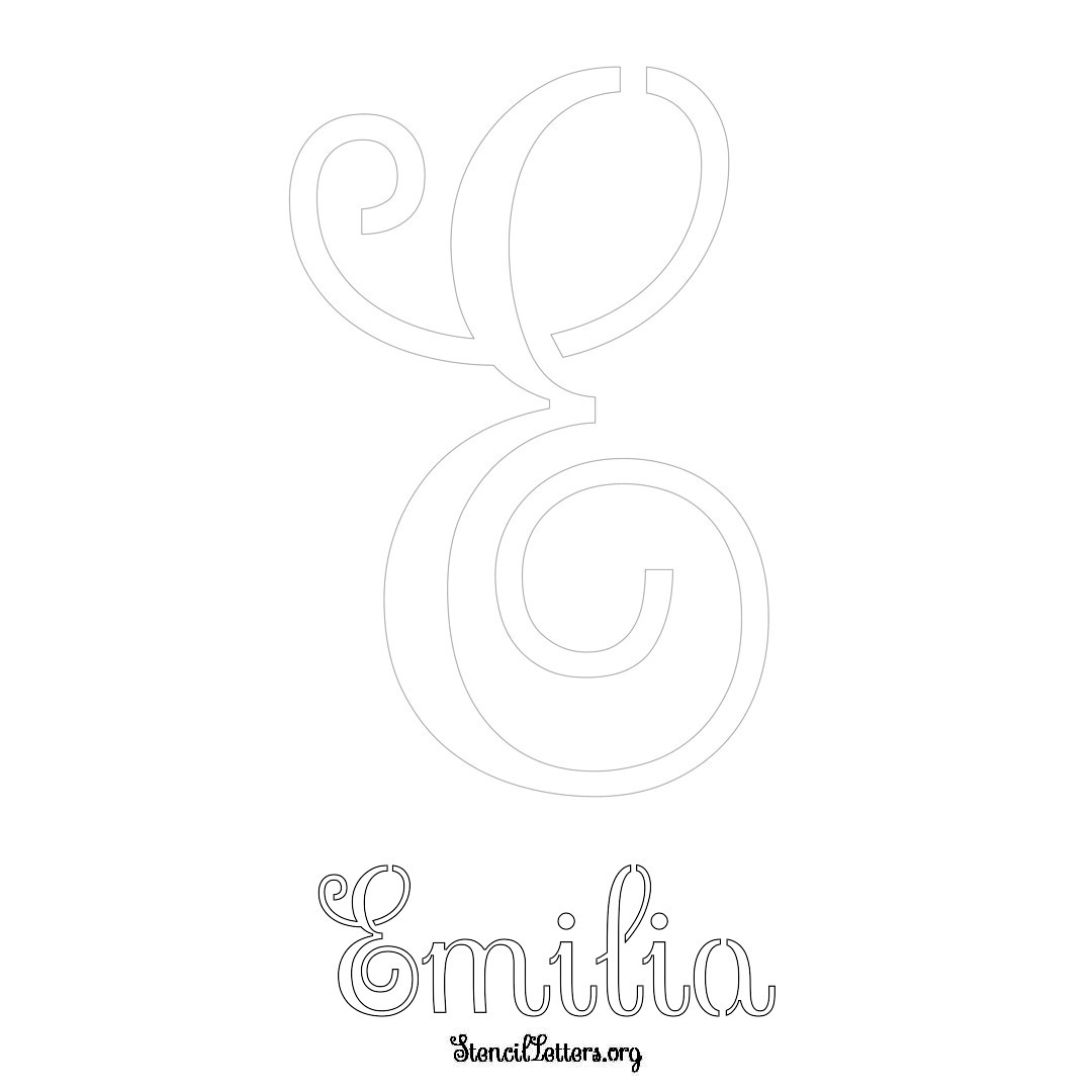 Emilia printable name initial stencil in Ornamental Cursive Lettering