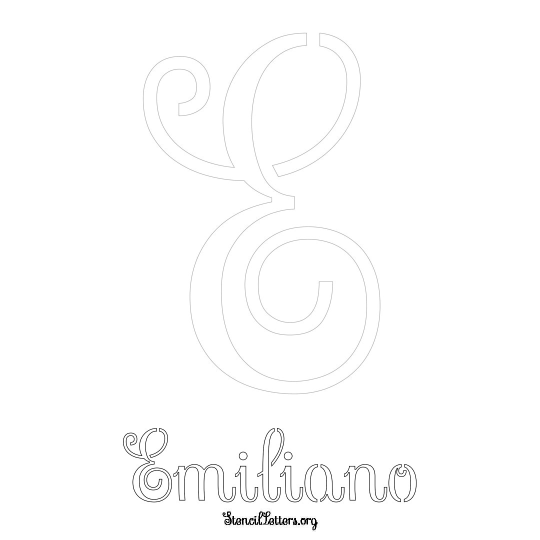 Emiliano printable name initial stencil in Ornamental Cursive Lettering