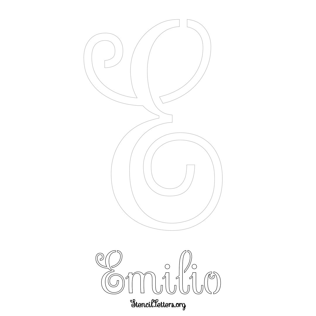 Emilio printable name initial stencil in Ornamental Cursive Lettering