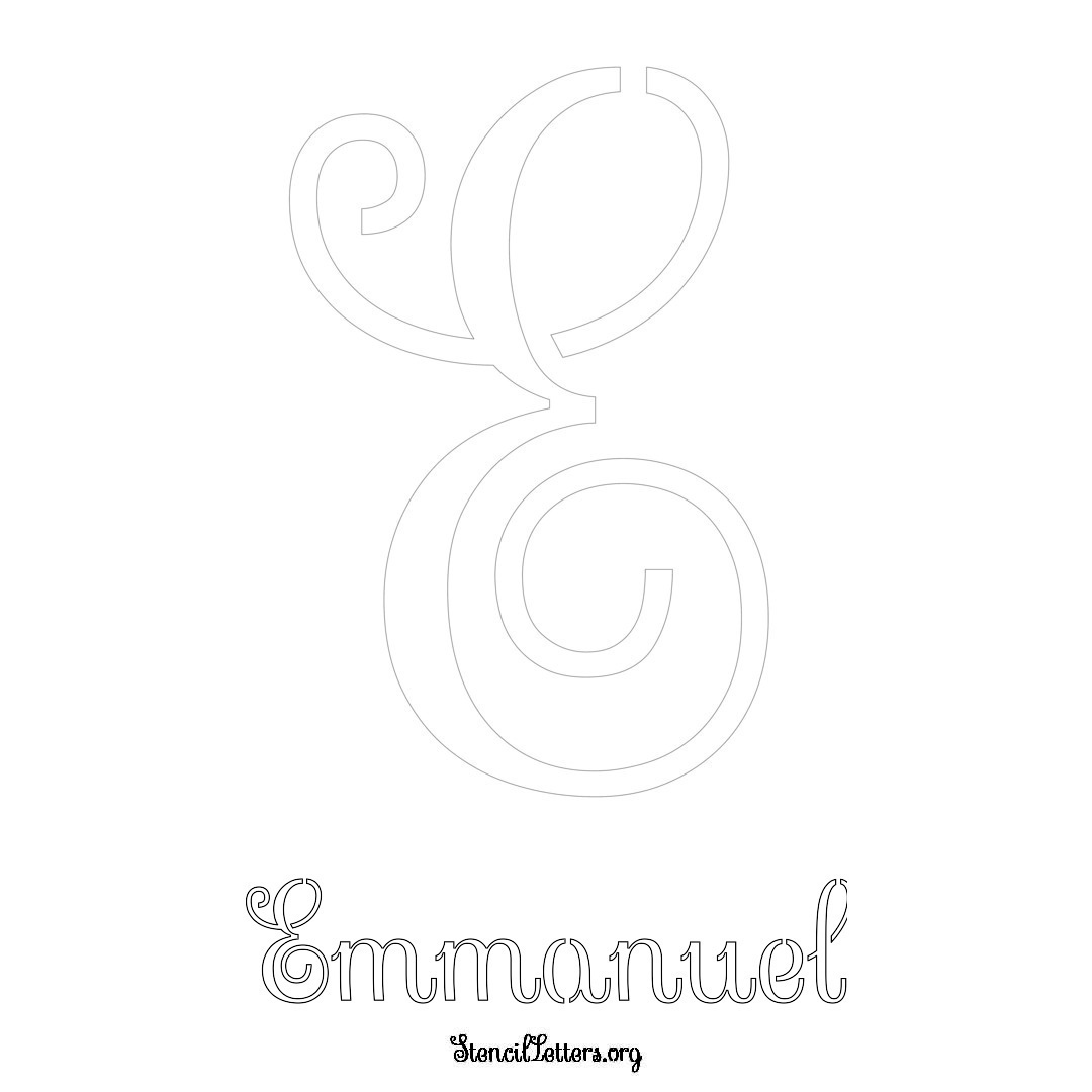 Emmanuel printable name initial stencil in Ornamental Cursive Lettering