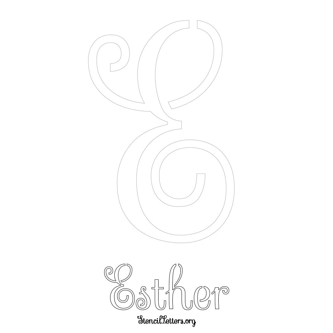Esther printable name initial stencil in Ornamental Cursive Lettering