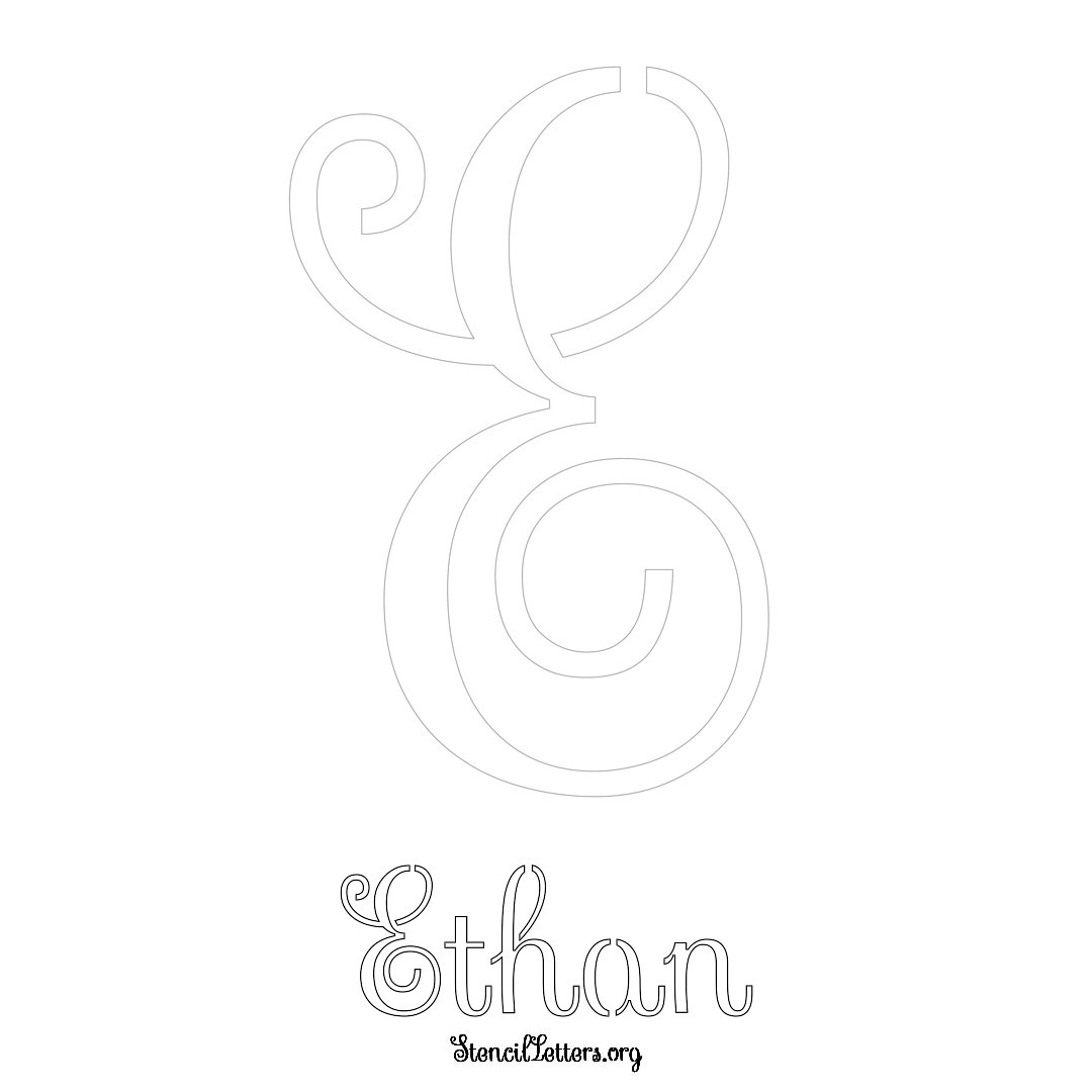 Ethan printable name initial stencil in Ornamental Cursive Lettering