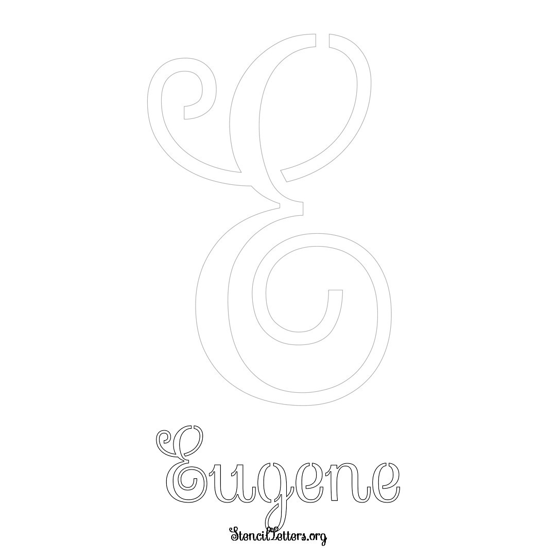 Eugene printable name initial stencil in Ornamental Cursive Lettering
