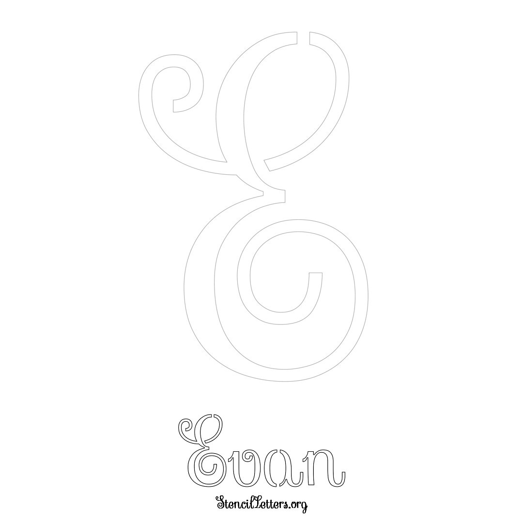 Evan printable name initial stencil in Ornamental Cursive Lettering