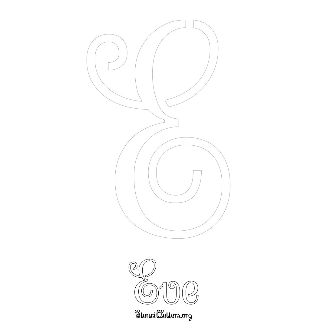 Eve printable name initial stencil in Ornamental Cursive Lettering