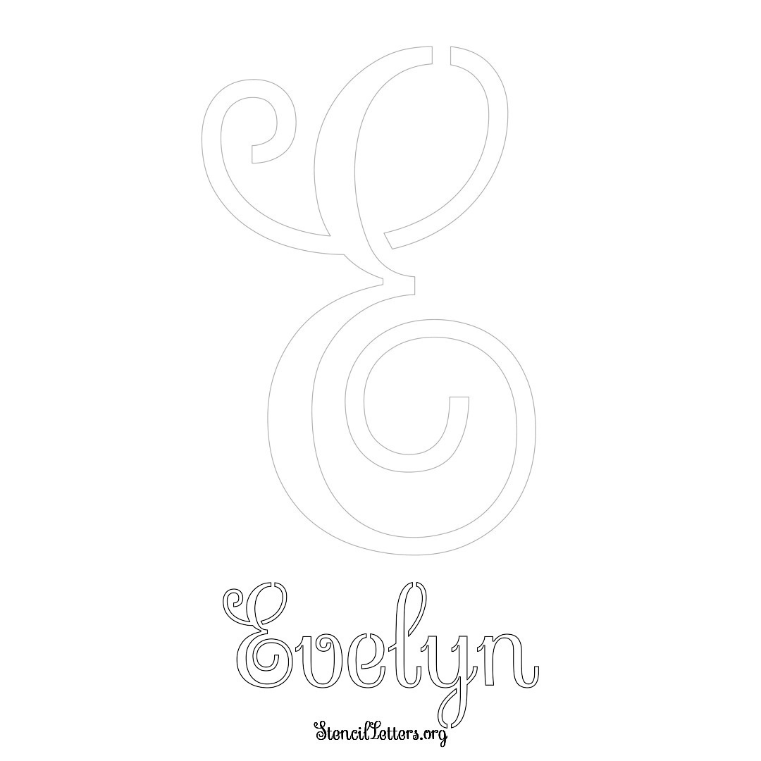 Evelyn printable name initial stencil in Ornamental Cursive Lettering