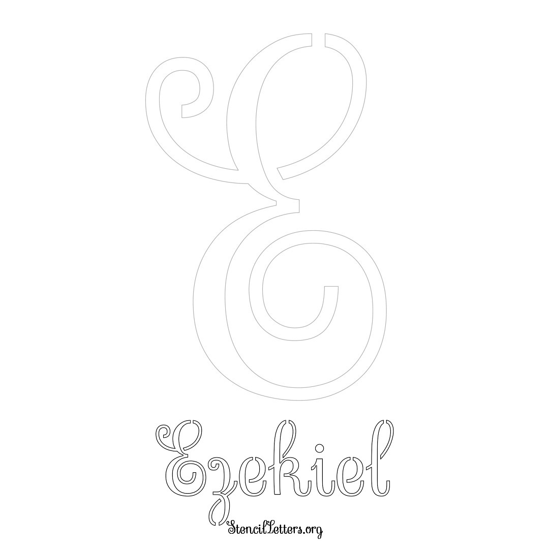 Ezekiel printable name initial stencil in Ornamental Cursive Lettering