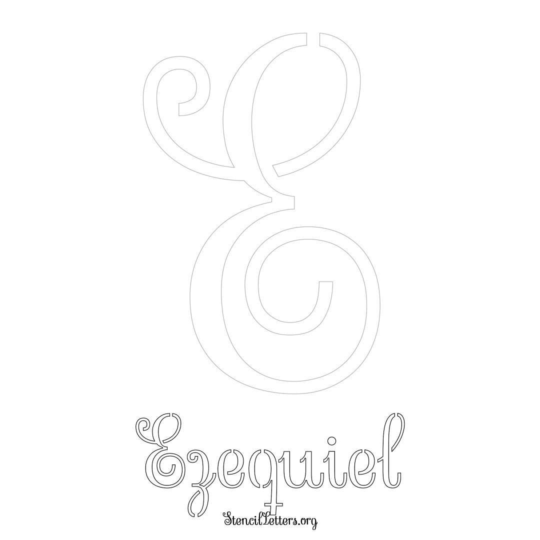 Ezequiel printable name initial stencil in Ornamental Cursive Lettering