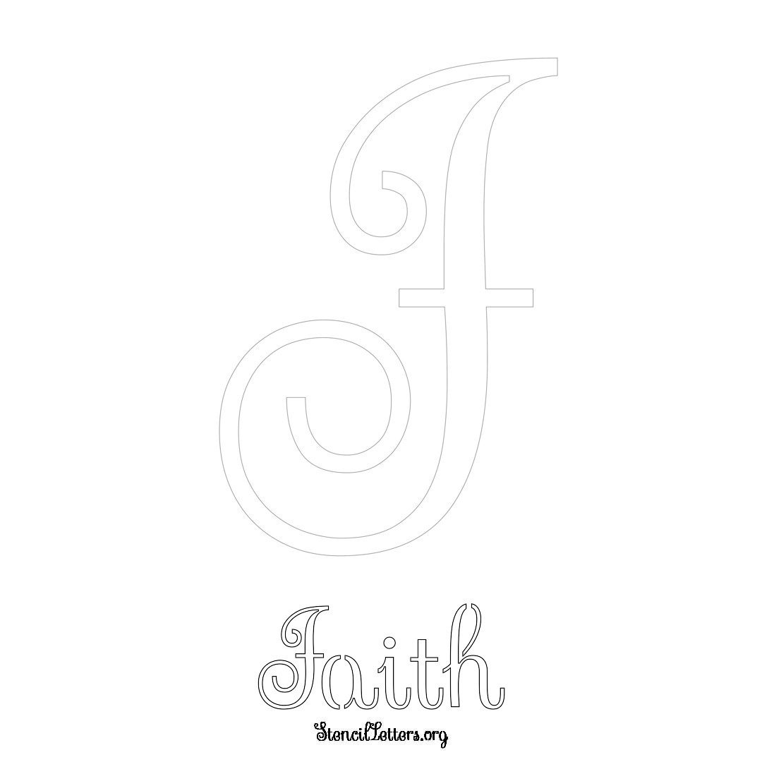 Faith printable name initial stencil in Ornamental Cursive Lettering