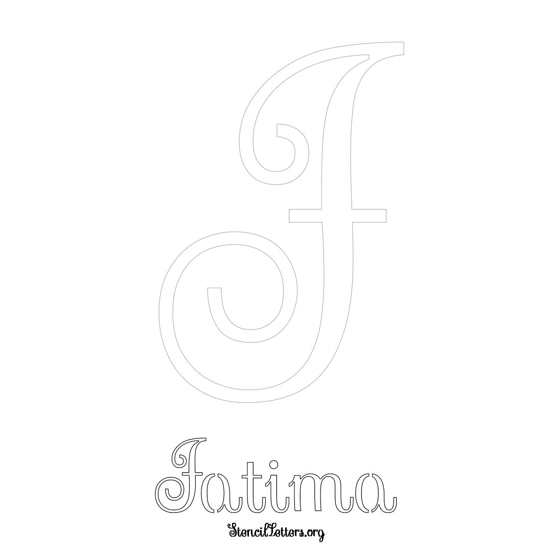 Fatima printable name initial stencil in Ornamental Cursive Lettering