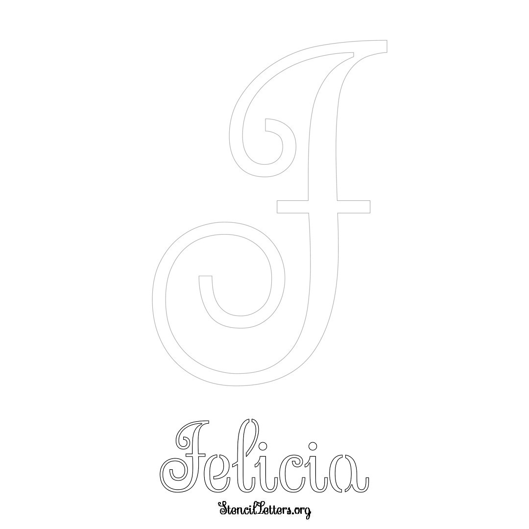 Felicia printable name initial stencil in Ornamental Cursive Lettering