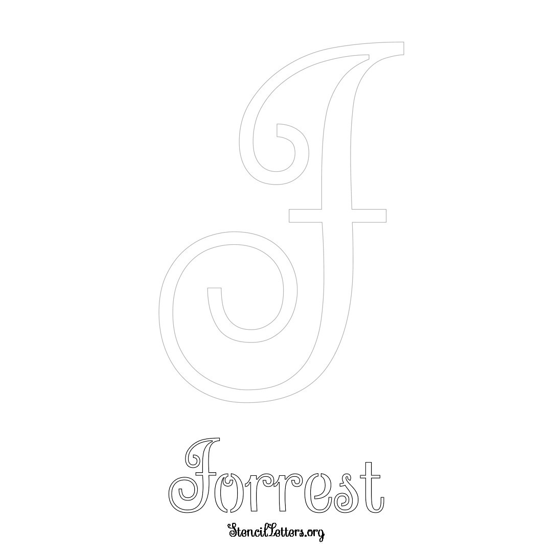 Forrest printable name initial stencil in Ornamental Cursive Lettering